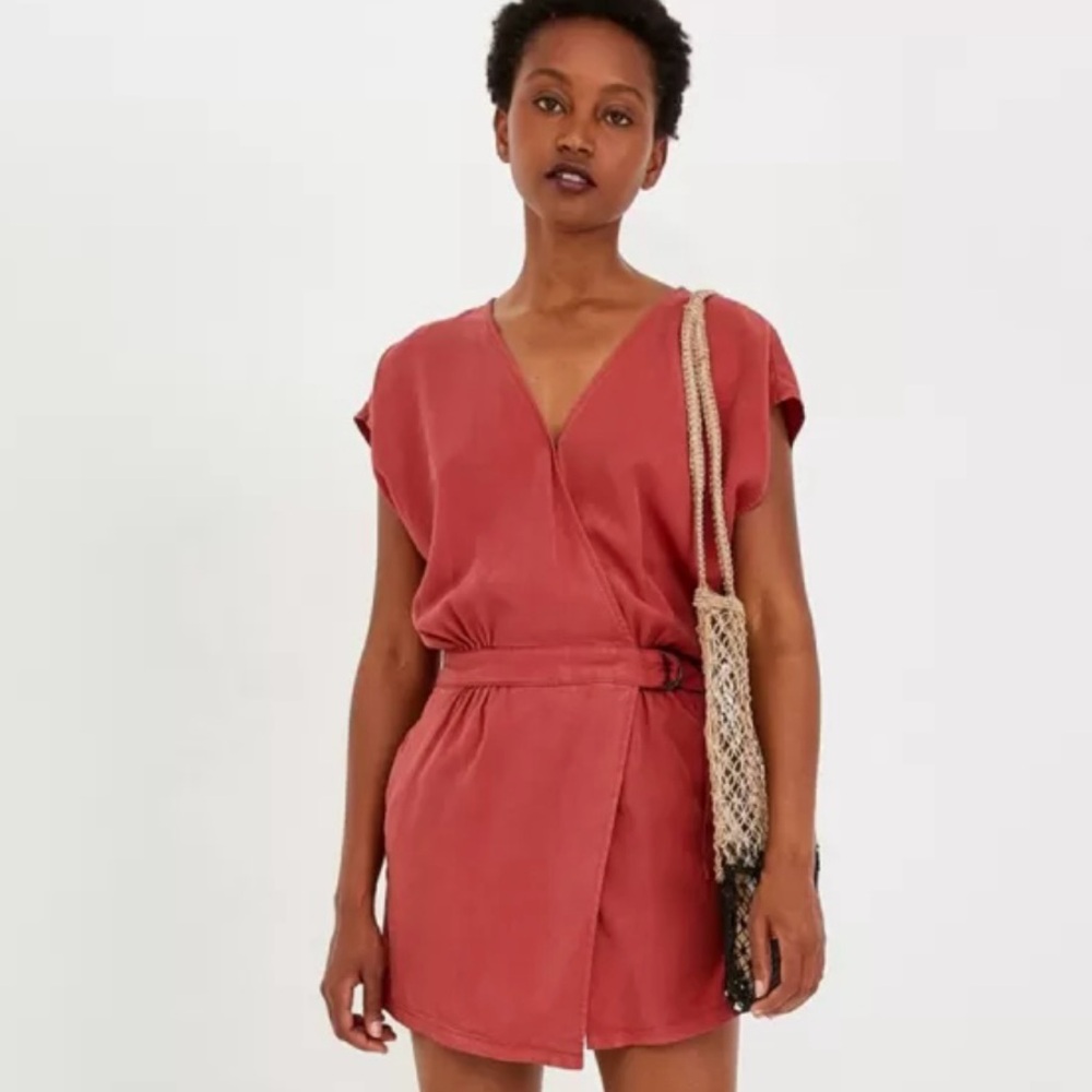 Coral Red V-Neck Wrap Romper Size 14 NWT